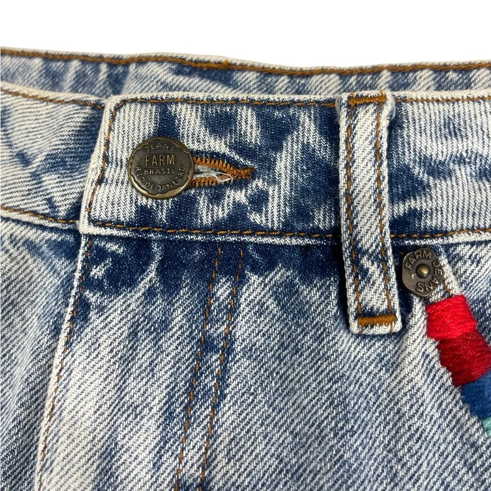 NWT Farm Rio Embroidered Denim Mini Skirt Tropical Colorful Boho Vacation Beach - Picture 3 of 13